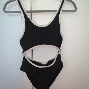 Black with white lining cutout bodysuit